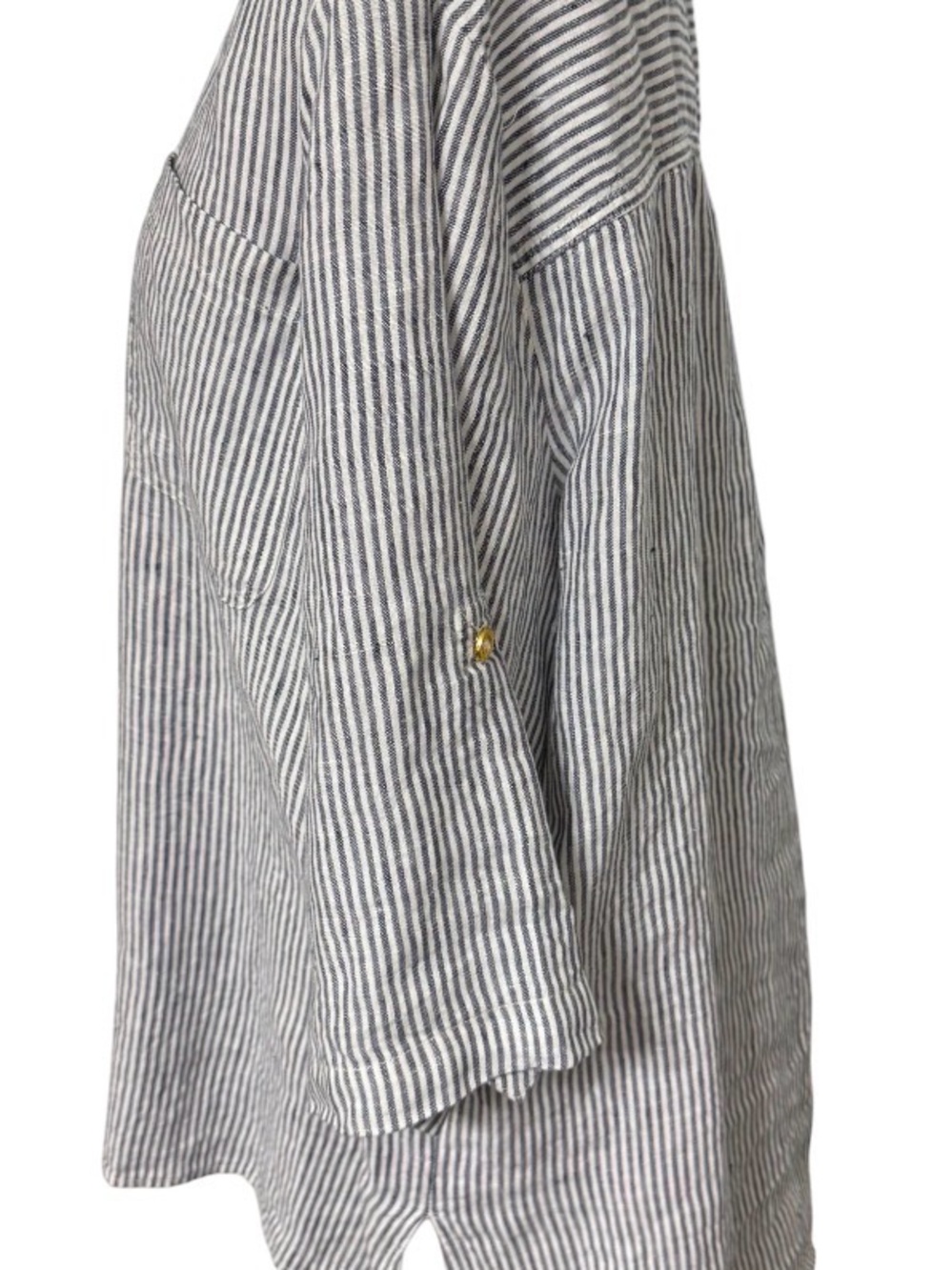 ELLEN TRACY XL 100% LINEN BLUE AND WHITE STRIPED TUNIC GOLD ZIP COASTAL Y2K TOP - Picture 9 of 12